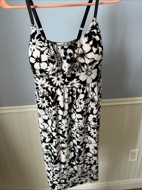 Black & White Floral Spaghetti Strap Mini Dress